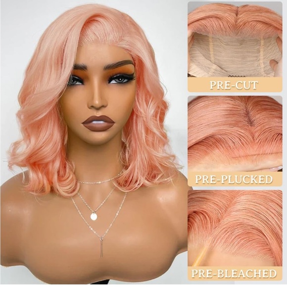 Pink Blonde Glueless Wigs Human Hair Pre Plucked Pre Cut 7x5 Wear And Go